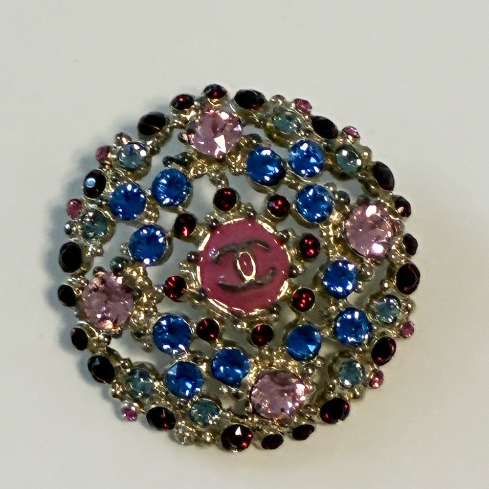 CHANEL Pink and Blue Crystal Button